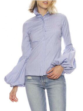 Caroline Constas Womens Blue Striped Jacqueline Blouse Lantern Sleeve Shirt S